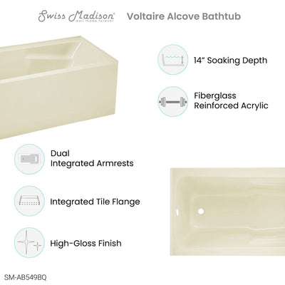 Swiss Madison Voltaire 54" x 30" Left-Hand Drain Alcove Bathtub with Apron in Bisque SM-AB549BQ