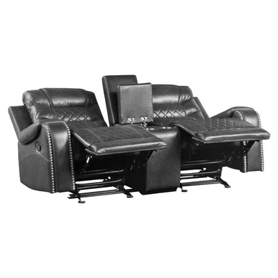 Luxurious Living Room Furniture 2pc Reclining Sofa Set Gray Breathable Faux Leather Upholstery Center Drop-Down Cup Holders, Power Outlets, USB Ports, Diamond Pattern Stitching