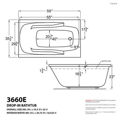 Atlantis Whirlpools Eros 36 x 60 Rectangular Soaking Bathtub 3660ES