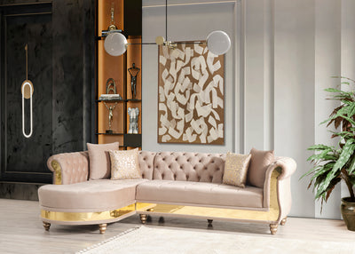 Julia Gold Detailed Tufted Upholstery Sectional made with Wood In Taupe