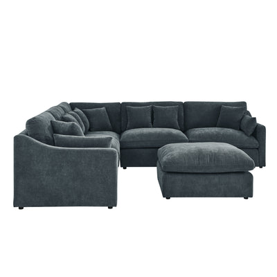 6-Seats Modular L-Shaped Sectional Sofa with Ottoman,10 Pillows, Oversized Upholstered Couch w/Removabled Down-Filled Seat Cushion  for Living Room, Chenille Grey