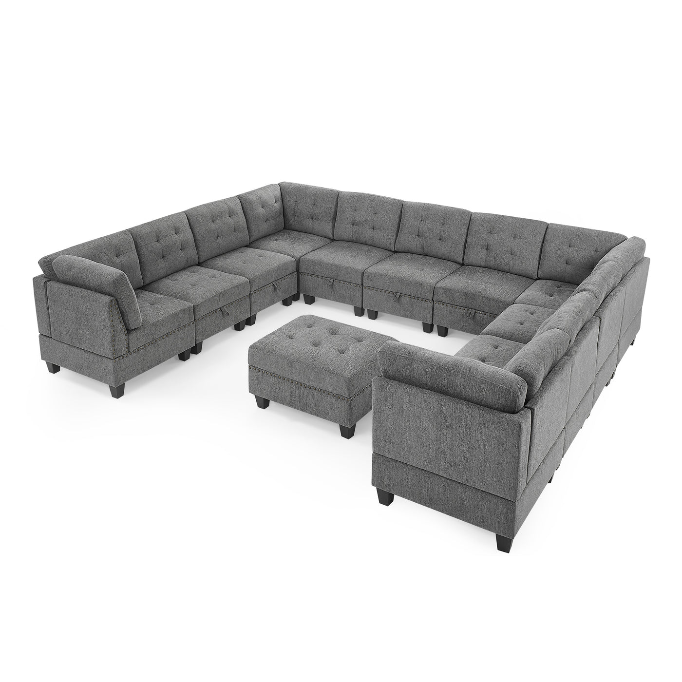 U shape Modular Sectional Sofa,DIY Combination,includes Seven Single Chair, Four Corner and One Ottoman,Grey