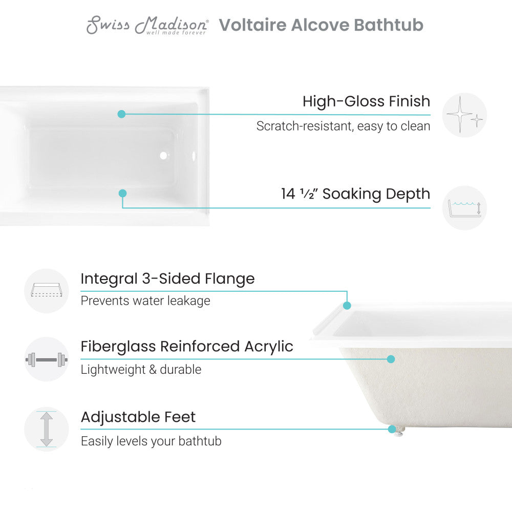 Swiss Madison Voltaire 60" x 32" Left-Hand Drain Alcove Bathtub SM-DB563