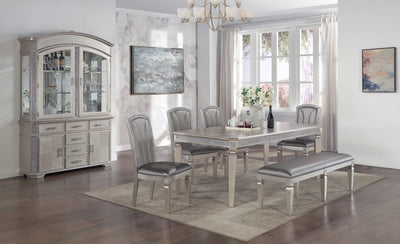 Luxury Formal Glam Style 6pc Dining Set 18" Extendable Leaf Table Upholstered Chair Bench Sparkling Accents Silver Champagne Finish Dining Room Furniture