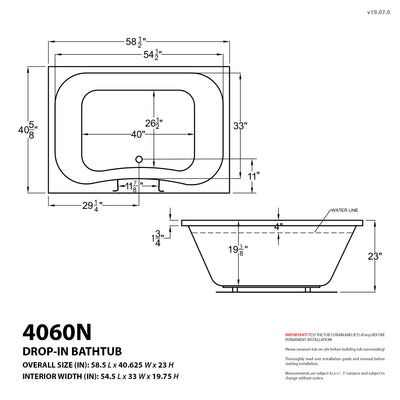 Atlantis Whirlpools Neptune 40 x 60 Rectangular Air Jetted Bathtub 4060NAL