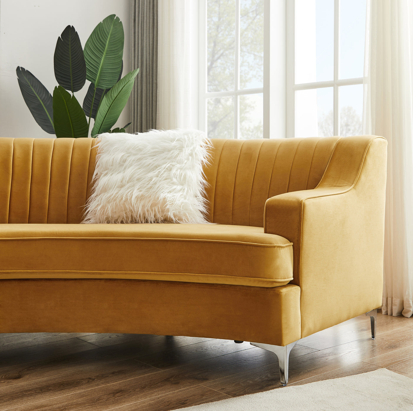 Gold Velvet Curved Sofa