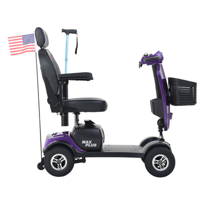 MAX PLUS PURPLE 4 Wheels Outdoor Compact Mobility Scooter with 2pcs*20AH Lead acid Battery, 16 Miles, Cup Holders & USB charger Port