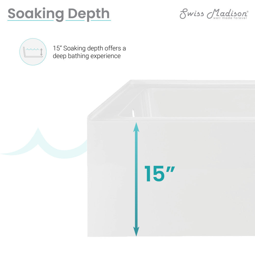 Swiss Madison Voltaire 72" x 36" Left-Hand Drain Alcove Bathtub with Apron and Armrest SM-AB556