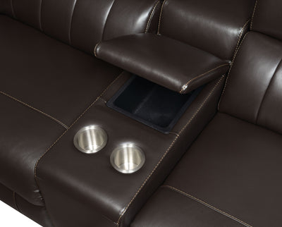 Leather Power Reclining Sectional - Top-Grain Leather, Transitional Styling, Espresso Color, Power Features, USB Charging