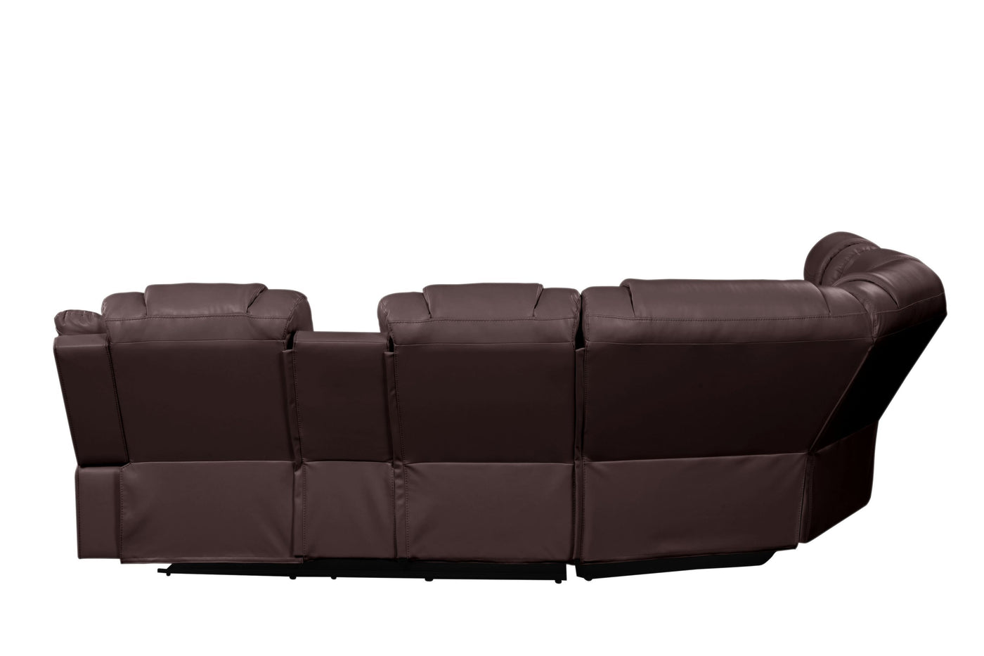 Challenger Modern Style Recliner Sectional Sofa, Built in USB-C Ports & Bluetooth, made with Wood & Faux Leather in Brown