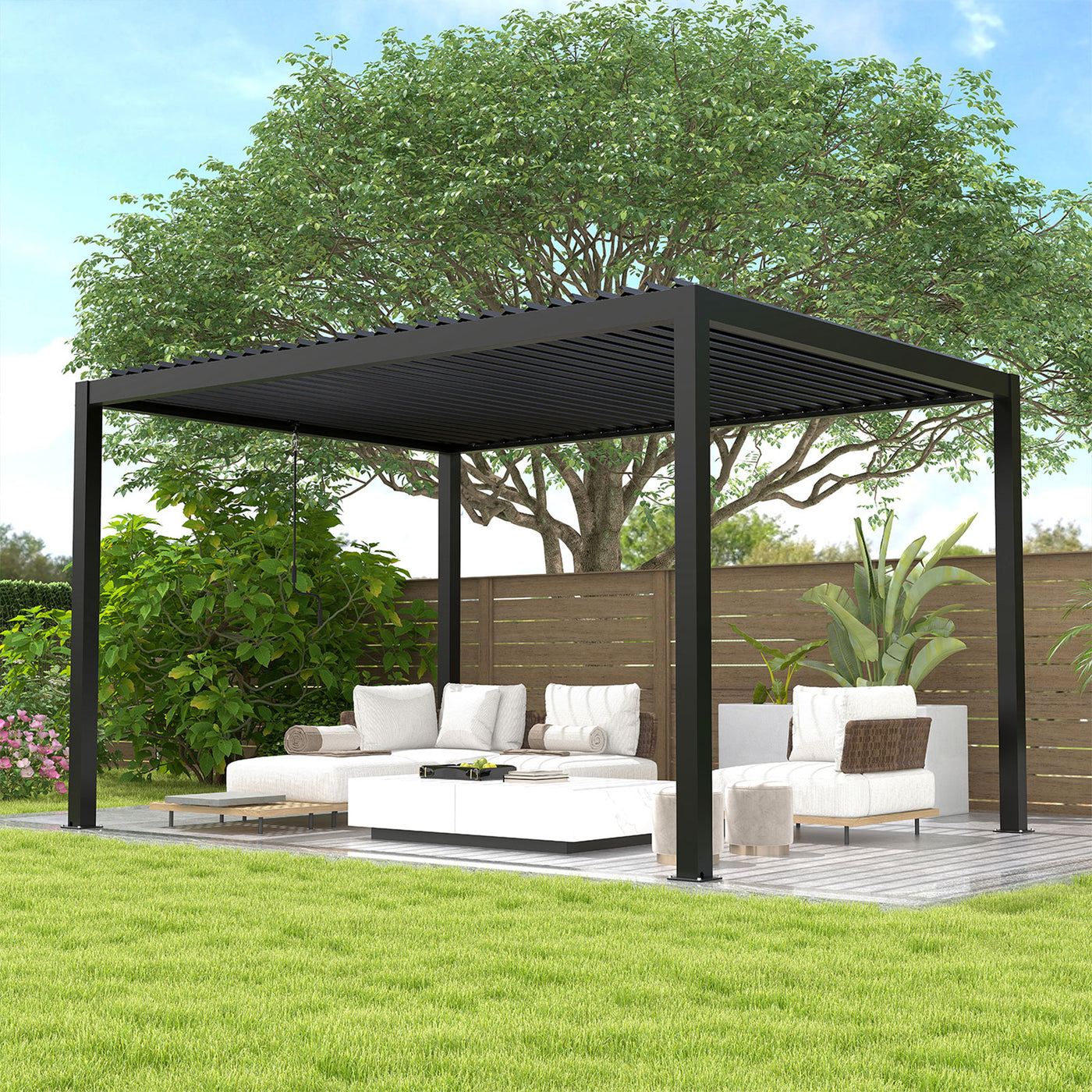 8640 Louver Pergola 10x13FT Aluminum Frame & Steel Louvers with 2 Louvered Aluminium Sides