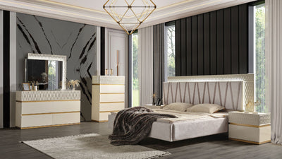 Delfano Modern Style Queen Bed Made with Wood in Beige