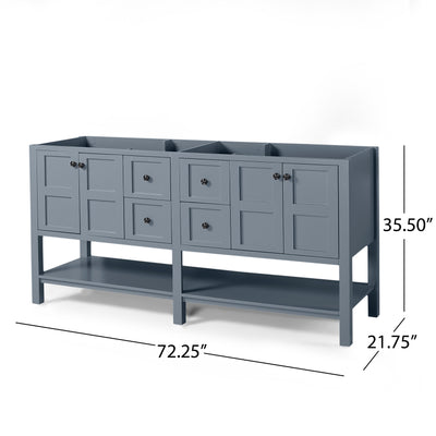 73'' Bathroom Vanity with Marble Top & Double Ceramic Sinks, 4 Doors, 4 Drawers, Open Shelf, Gray