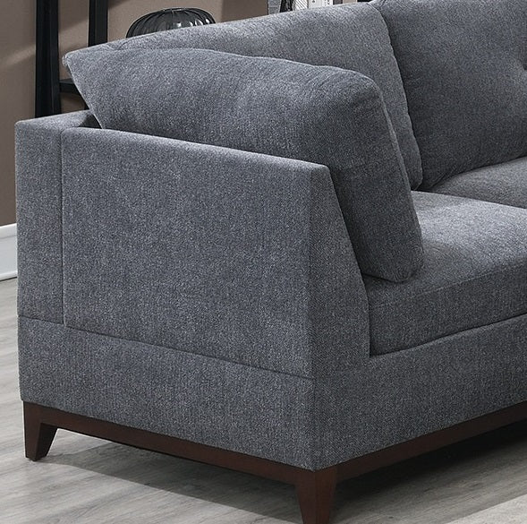 Ash Grey Chenille Fabric Modular Sectional 9pc Set Living Room Furniture Corner Sectional Couch 3x Corner Wedge 4x Armless Chairs and 2x Ottomans Tufted Back.