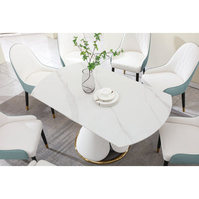 Fashion modern sinntered stone dining table with simple and multi-functional retractable dining table with 6 chairs