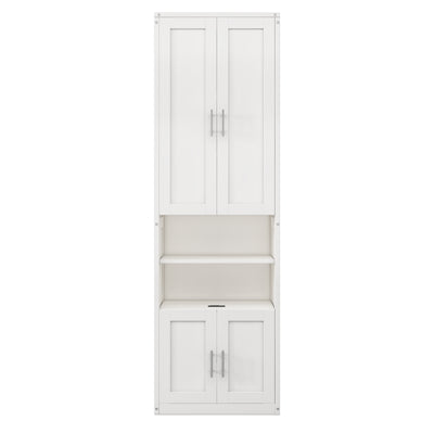 Full Size Murphy Bed with 2 Side Cabinet Storage Shelves, 61.5-inch Cabinet Bed Folding Wall Bed with Desk Combo Perfect for Guest Room, Study, Office,White(old sku:BS400609AAC)