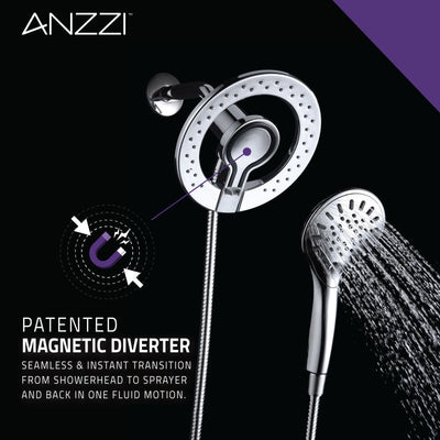 ANZZI Magnetic Valkyrie Multi-Spray Retro-Fit 7.48 in. Dual Wall Mount Fixed and Handheld Shower Head with Magna-Diverter SH-AZ067BN