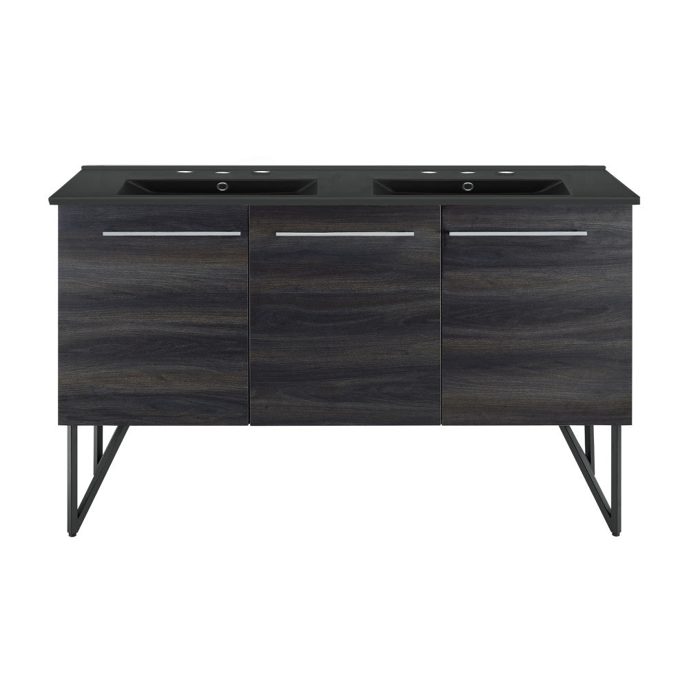 Swiss Madison Annecy 60 in. Black Walnut, Double Basin Bathroom Vanity With Black, 3-Hole Artificial Stone Sink Top SM-BV226D-3MB