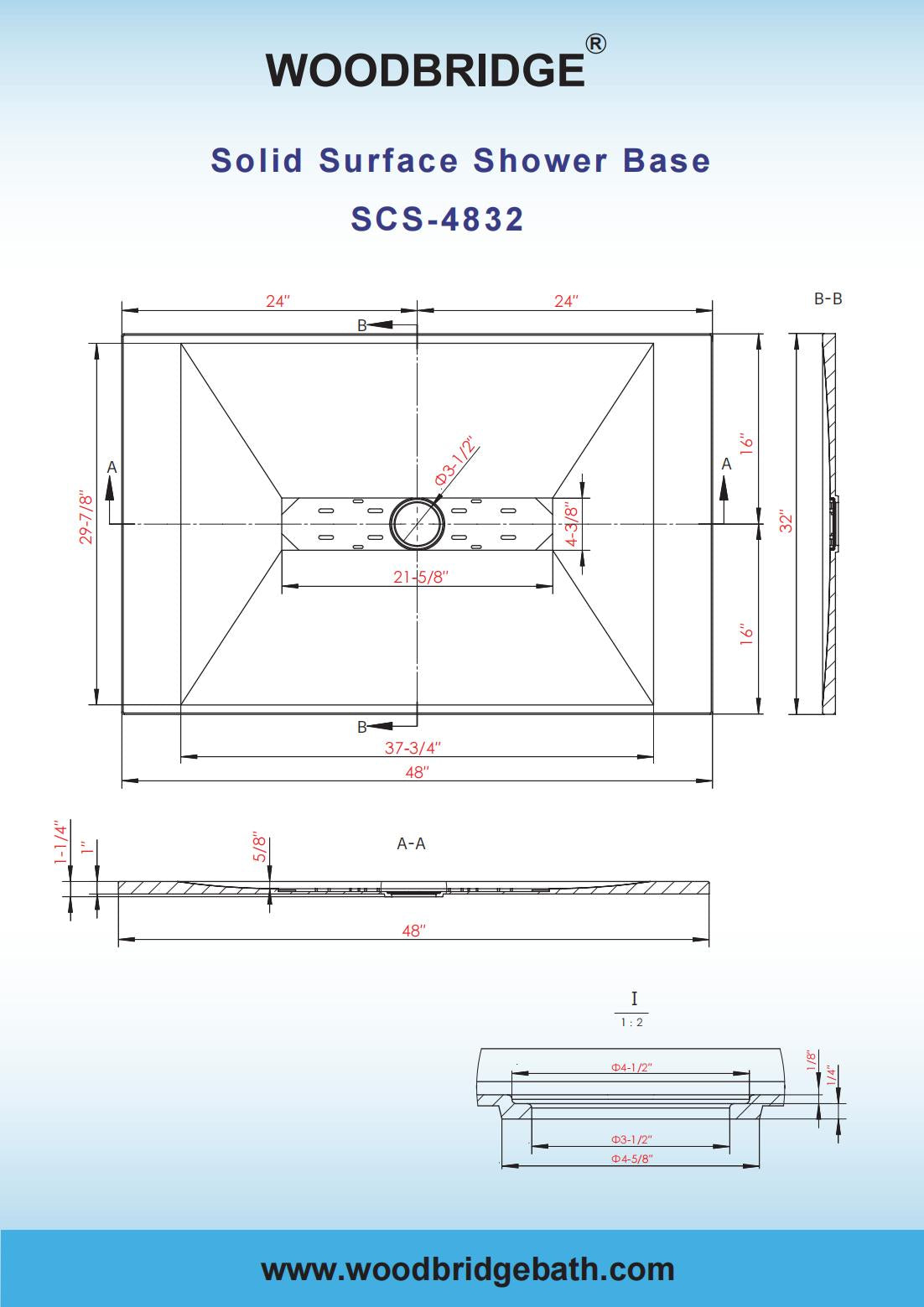 WOODBRIDGE 60-in L x 32-in W Zero Threshold End Drain Shower Base with Center Drain Placement, Matching Decorative Drain Plate and Tile Flange, Wheel Chair Access, Low Profile, Black