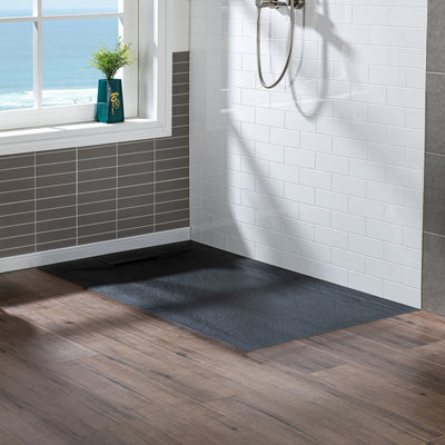 WOODBRIDGE 48-in L x 32-in W Zero Threshold End Drain Shower Base with Center Drain Placement, Matching Decorative Drain Plate and Tile Flange, Wheel Chair Access, Low Profile, Black