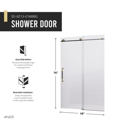 ANZZI Madam Series 48 in. by 76 in. Frameless Sliding Shower Door with Handle SD-AZ13-01MB