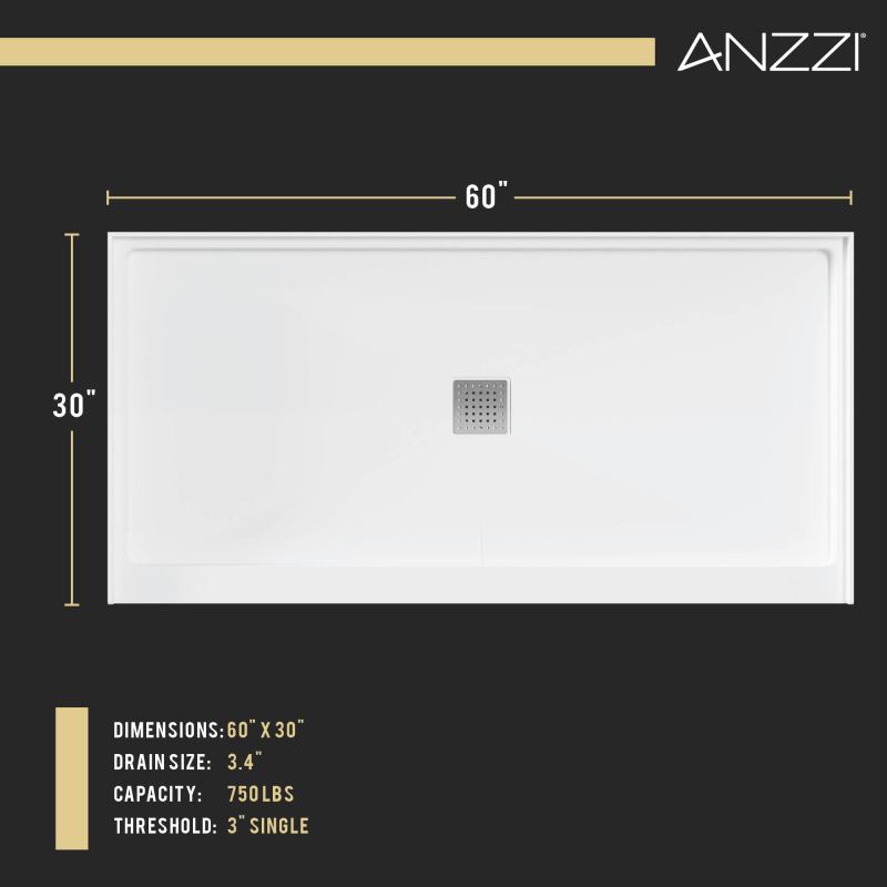 ANZZI Alexander 60 in. x 30 in. Shower Base in White SB-AZ101L