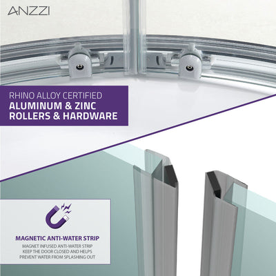 ANZZI Mare 35 in. x 76 in. Framed Shower Enclosure with TSUNAMI GUARD SD-AZ050-01BN