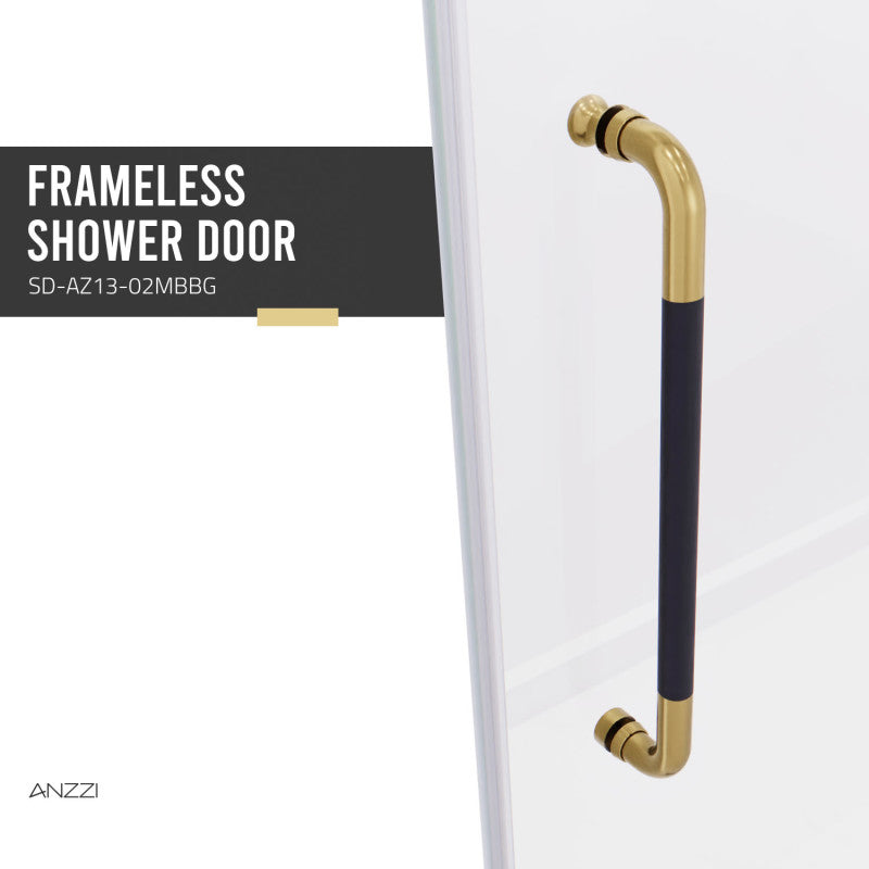 ANZZI Madam Series 60 in. by 76 in. Frameless Sliding Shower Door with Handle SD-AZ13-02MB