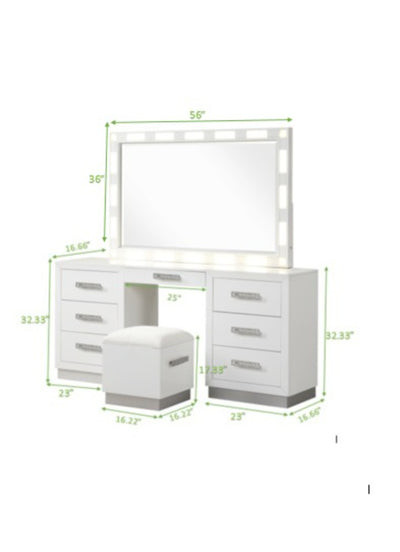 Coco Queen 5 Pc Vanity LED Bedroom Set Made With Wood in Milky White