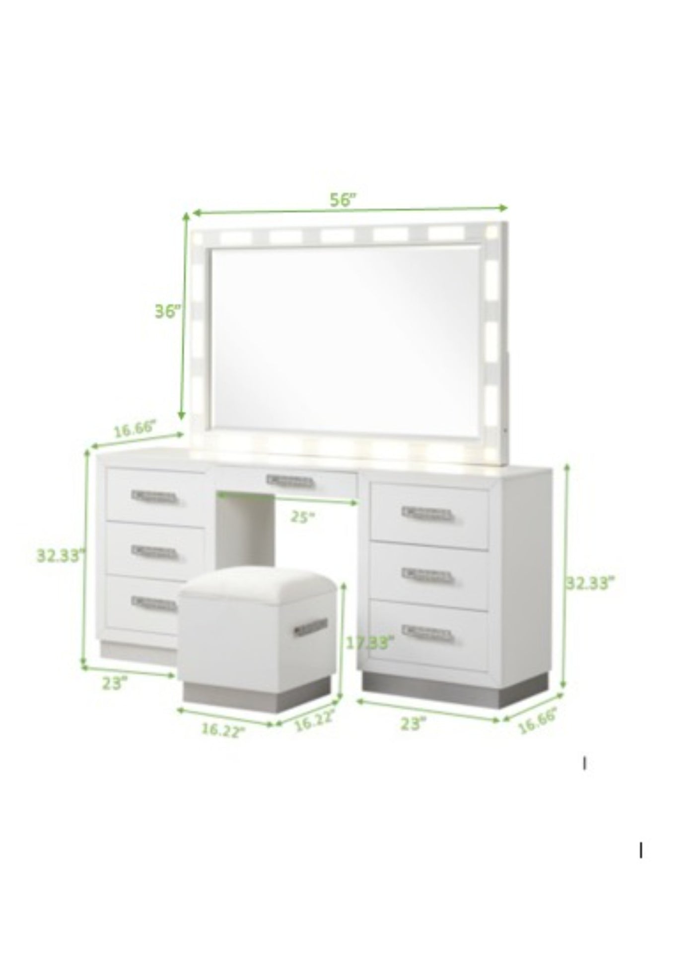 Coco Queen 4 Pc Vanity LED Bedroom Set Made with Wood in Milky White