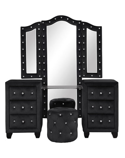 Monica luxurious Four-Poster Full 4 Pc  Vanity Bedroom Set Made with Wood in Black