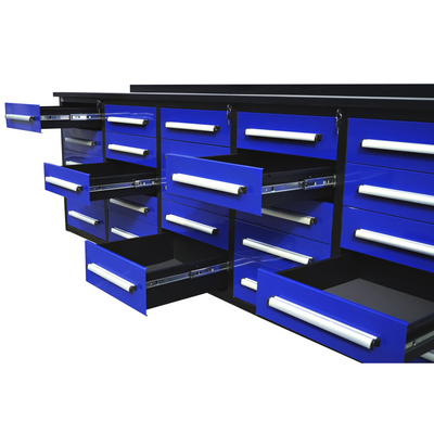 10' Workbench with Storage Drawers (25 Drawers)