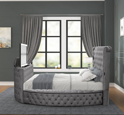 Maya Modern Style Crystal Tufted King Bed  Made with wood in Gray