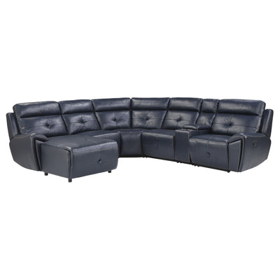 6-Piece Modular Reclining Sectional with Left Chaise Navy Blue Premium Faux Leather Tufted Details Solid Wood Modern Living Room Furniture Plush Pillow-Back Seating