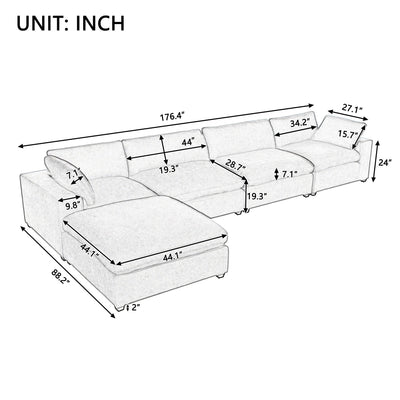 U-style Upholstered Oversize Modular Sofa with Removable Ottoman,Sectional sofa for Living Room Apartment(5-Seater)