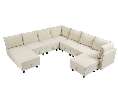 Oversized Modular Sectional Sofa ,9 Seater Sofa with Storage Seat for Living Room, Beige