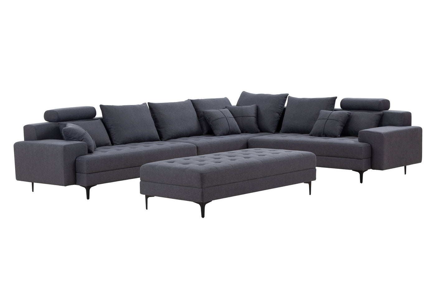 Dark Grey Sectional Sofa Couch,144'' Wide Reversible L-Shaped Sofa Couch Set  with Ottoman for Living Room Apartment Home Hotel