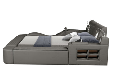 Zoya Smart Multifunctional King Size Bed Made with Wood in Gray