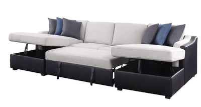 ACME Merill Sectional Sofa w/Sleeper , Beige Fabric & Black PU 56015