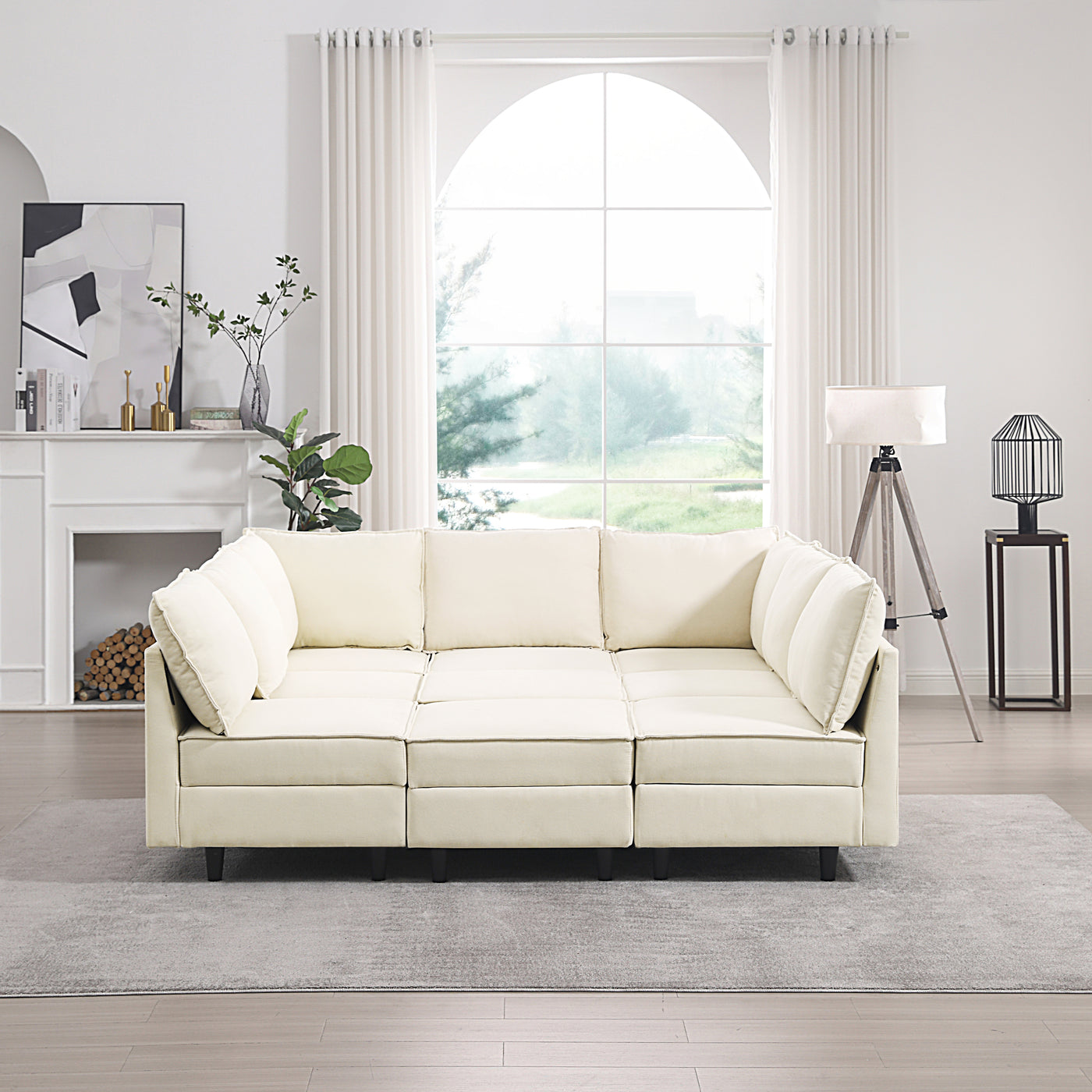 Oversized Modular Sectional Sofa ,9 Seater Sofa with Storage Seat for Living Room, Beige