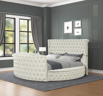 Maya Modern Style Crystal Tufted Queen Bed  Made with wood in Cream