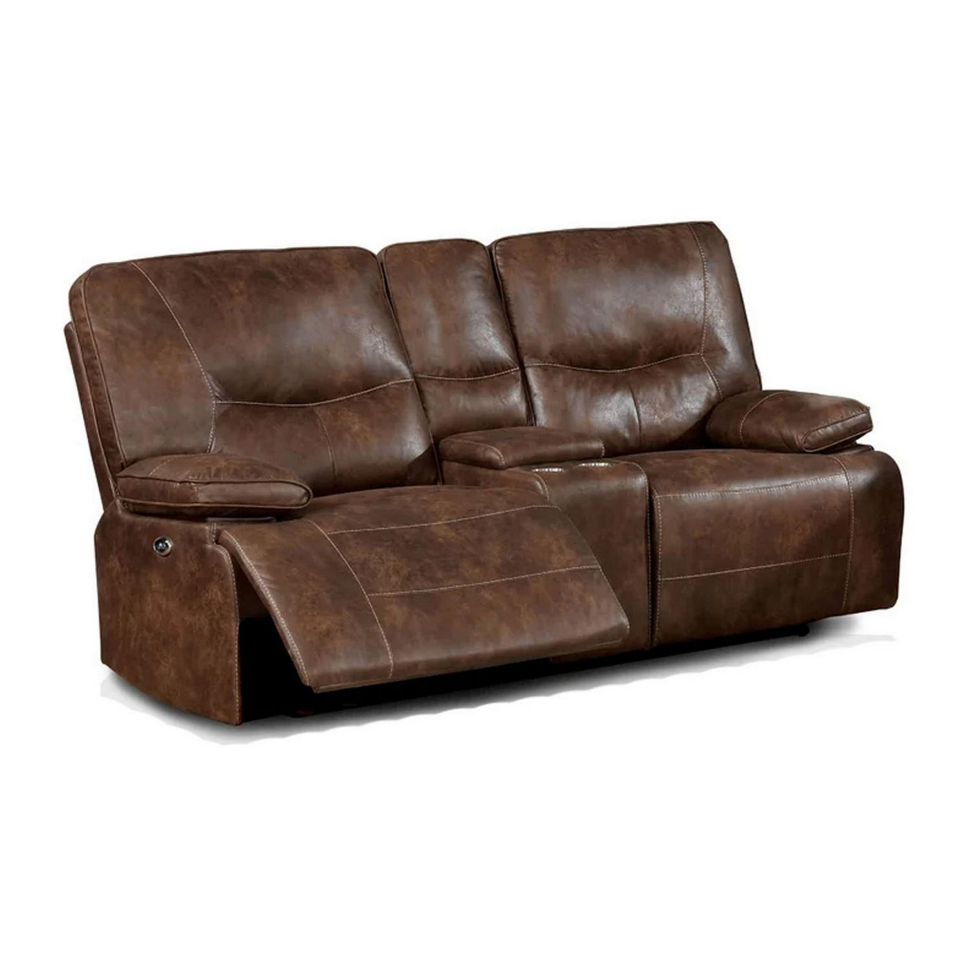 Heli 79 Inch Power Reclining Loveseat, Pull Tab Footrest, USB Port, Brown