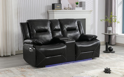 Home Theater Recliner Set Manual Recliner Chair with a LED Light Strip Two Built-in Cup Holders for Living Room,Bedroom, Black ,