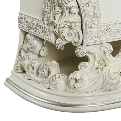 Rox 40 Inch Classic Ornate Carved Nightstand with 2 Drawer, Wood, White