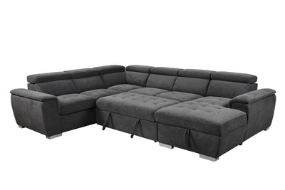 125" Modern U Shaped 7-seat Sectional Sofa Couch with Adjustable Headrest, Sofa Bed with Storage Chaise-Pull Out Couch Bed for Living Room ,Dark Gray