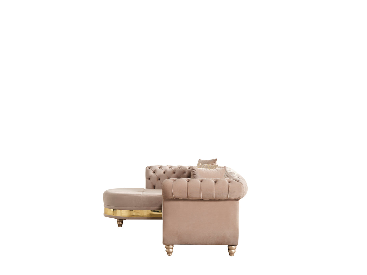 Julia Gold Detailed Tufted Upholstery Sectional made with Wood In Taupe