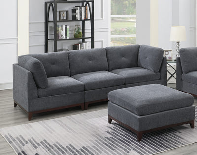 Ash Grey Chenille Fabric Modular Sofa Set 6pc Set Living Room Furniture Couch Sofa Loveseat 4x Corner Wedge 1x Armless Chair and 1x Ottoman Tufted Back