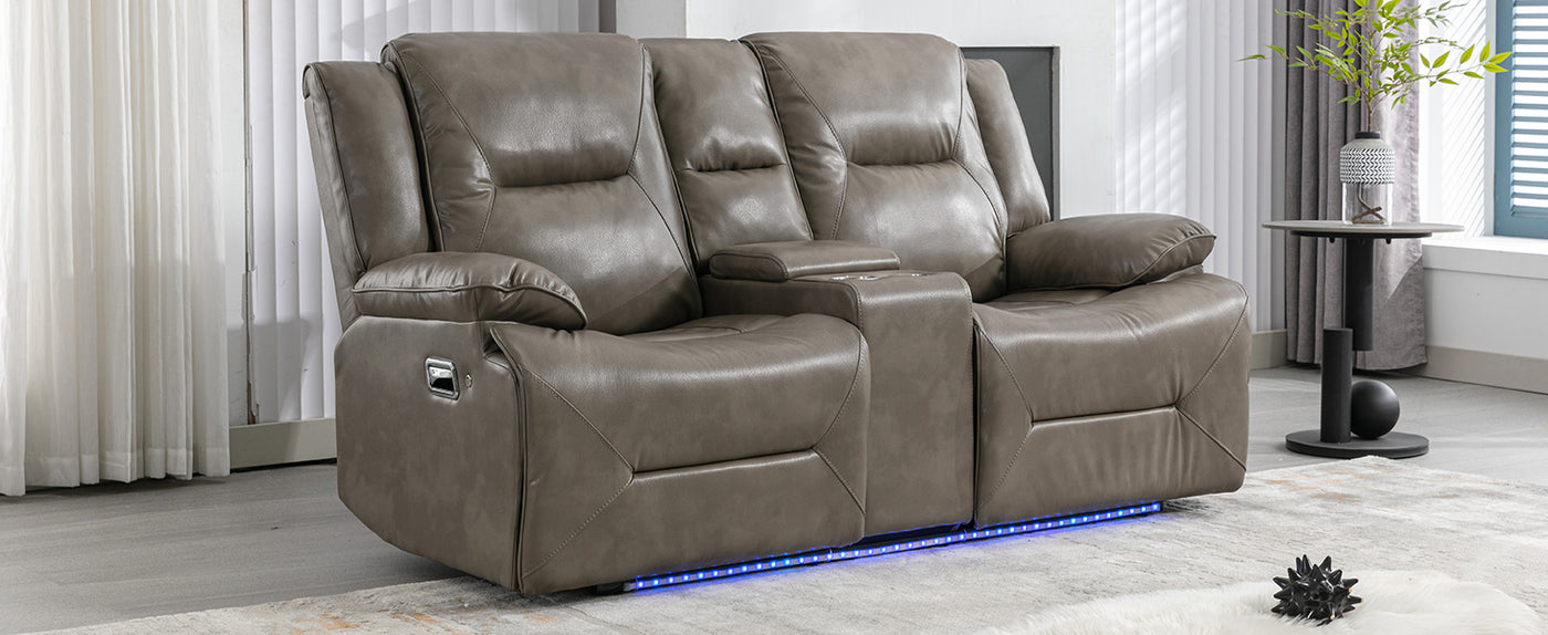 Home Theater Recliner Set Manual Recliner Chair with a LED Light Strip Two Built-in Cup Holders for Living Room,Bedroom, Grey