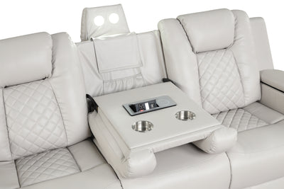 Benz LED & Power Reclining Sofa Made With Faux Leather in Ice