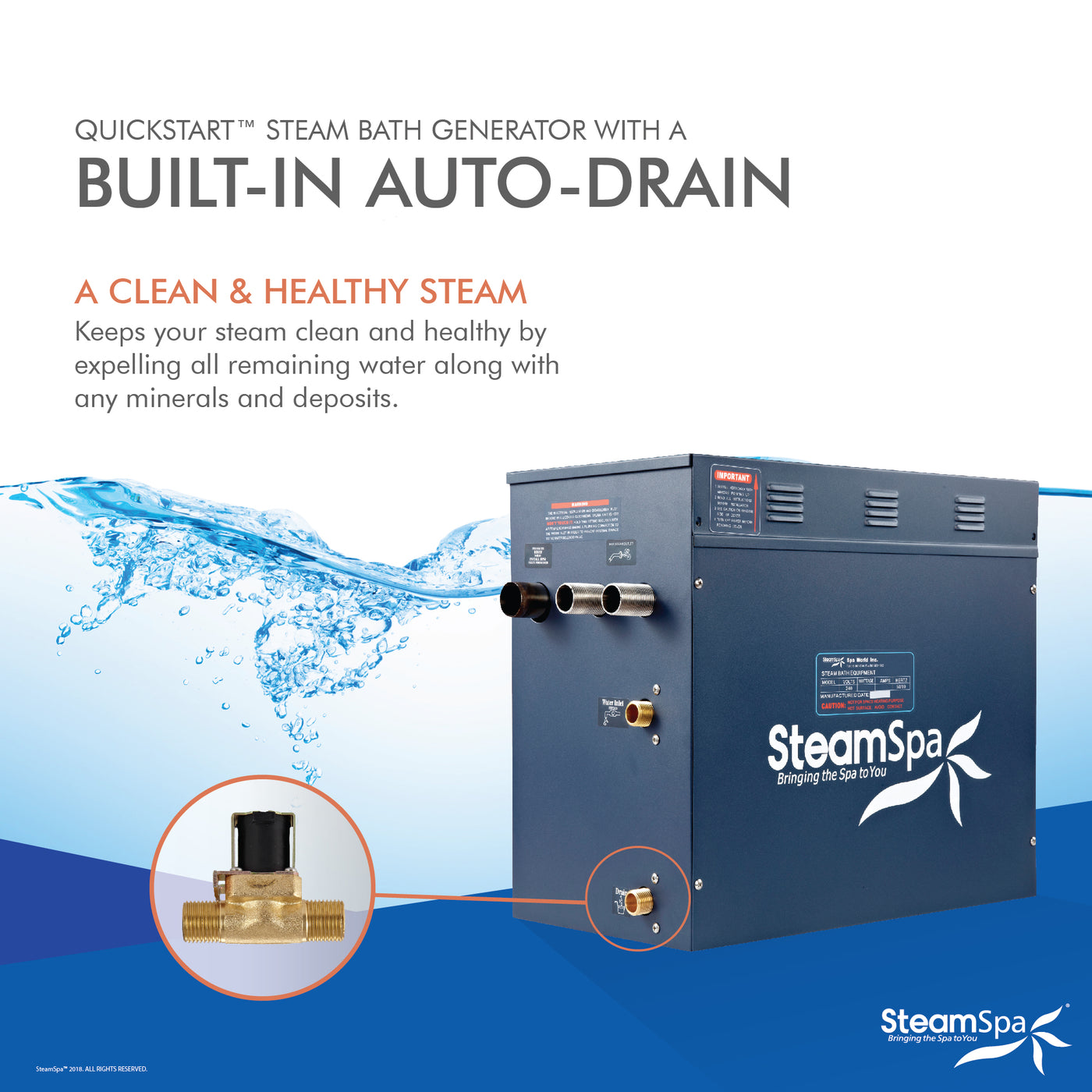 SteamSpa Executive 12 KW QuickStart Acu-Steam Bath Generator Package with Built-in Auto Drain in Matte Black EXR1200BK-A